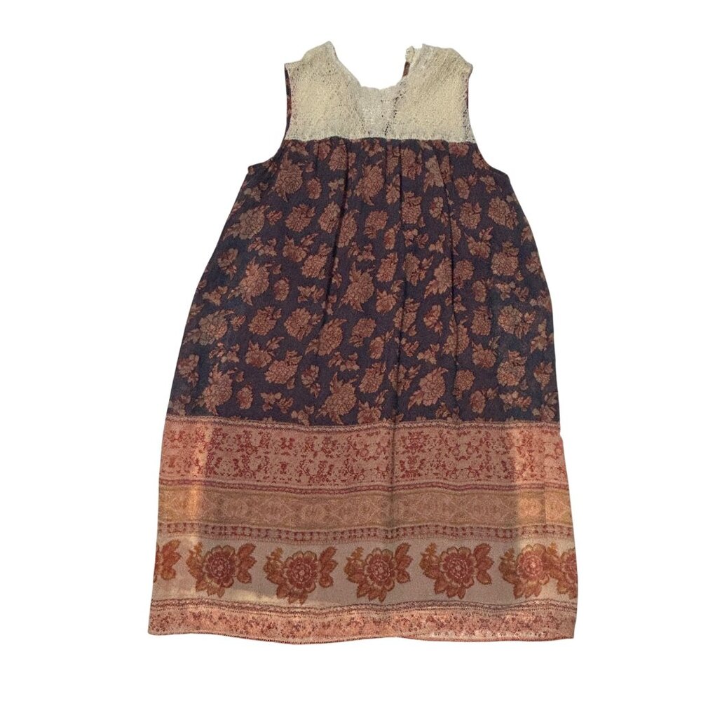 Maurices Sleeveless Boho Floral Midi Dress With Lace Yoke Small 1703